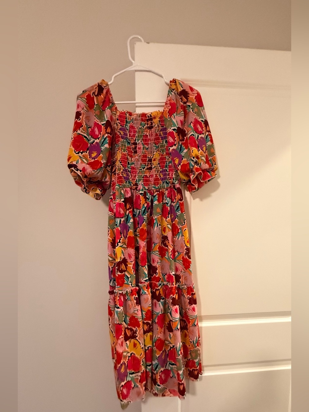 Floral Smocked Midi Dress in Multi-Color - Picture 6 of 7